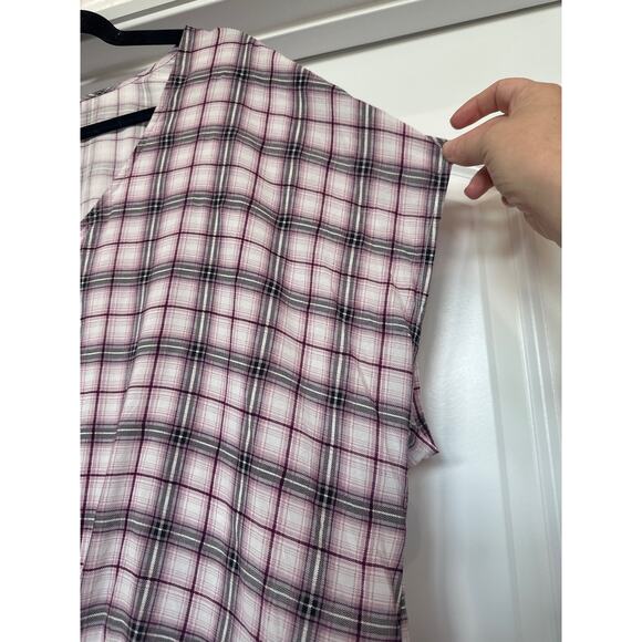 Torrid Purple, Black, and White Plaid Button Down with Tie Top - Picture 4 of 5